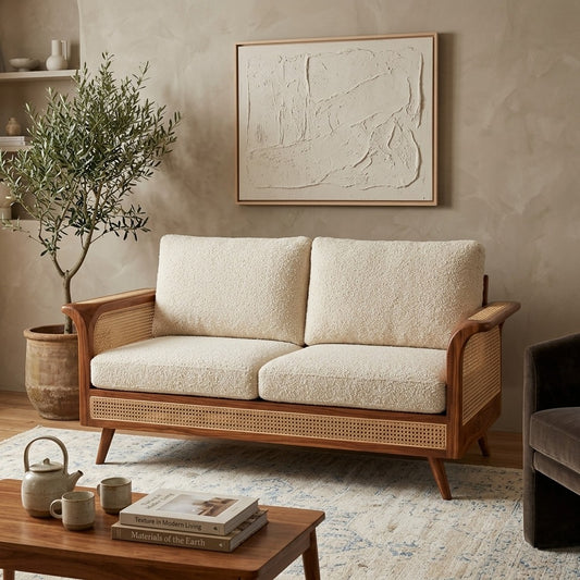 PRITI Sheesham Wood and Cane Sofa for Living Room