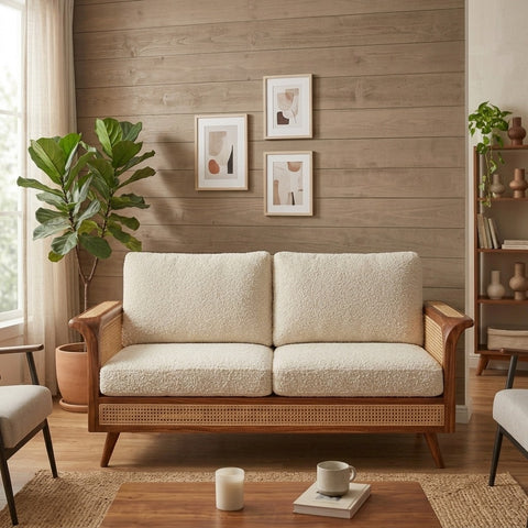 PRITI Sheesham Wood and Cane Sofa for Living Room