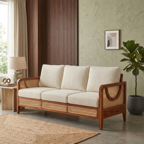 PRITI Sheesham Wood and Cane Sofa for Living Room