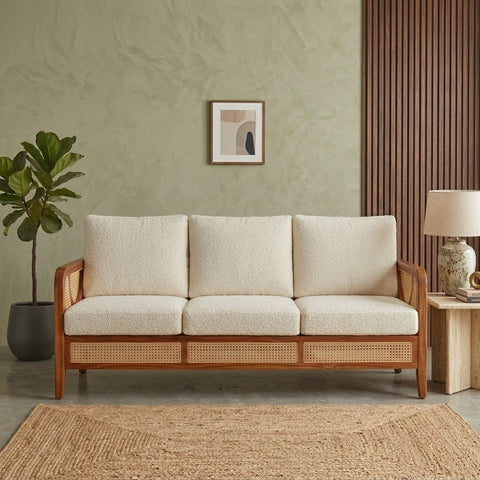 PRITI Sheesham Wood and Cane Sofa for Living Room