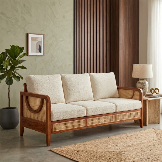 PRITI Sheesham Wood and Cane Sofa for Living Room