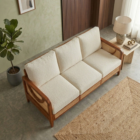 PRITI Sheesham Wood and Cane Sofa for Living Room