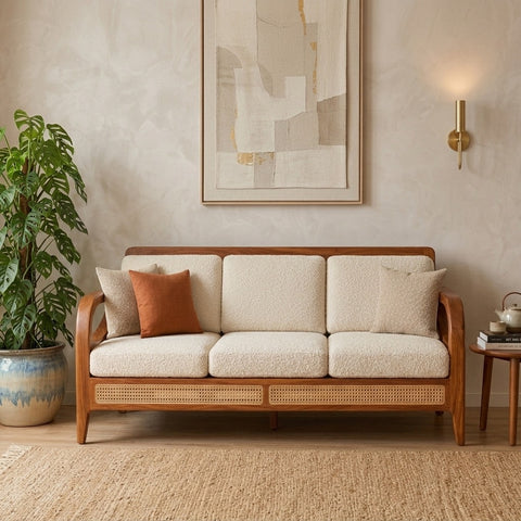 PRITI Sheesham Wood and Cane Sofa for Living Room