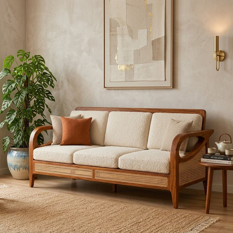 PRITI Sheesham Wood and Cane Sofa for Living Room