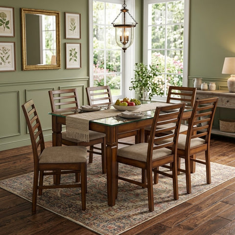 PRITI Classic 6-Seater Glass Top Dining Set