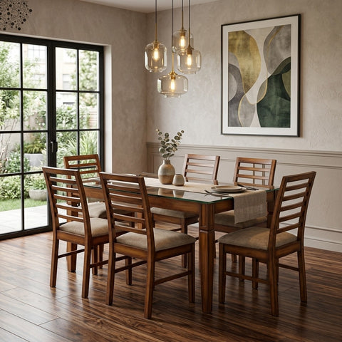 PRITI Classic 6-Seater Glass Top Dining Set