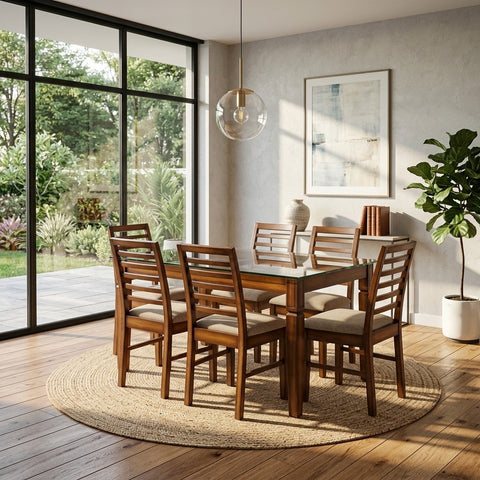 PRITI Classic 6-Seater Glass Top Dining Set