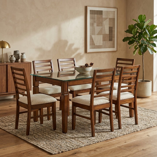 PRITI Classic 6-Seater Glass Top Dining Set