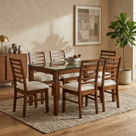 PRITI Classic 6-Seater Glass Top Dining Set