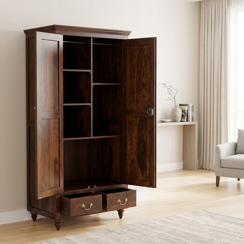 PRITI Solid Wood Two Doors Wardrobe