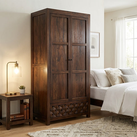 PRITI Two Door and One Drawer Storage Solid Sheesham Wood Wardrobe