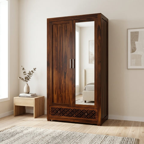 PRITI Jodhpur Solid Sheesham Wood with One Side Mirror Wardrobe