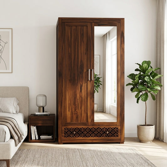 PRITI Jodhpur Solid Sheesham Wood with One Side Mirror Wardrobe