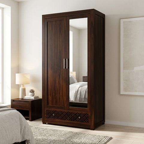 PRITI Jodhpur Solid Sheesham Wood with One Side Mirror Wardrobe
