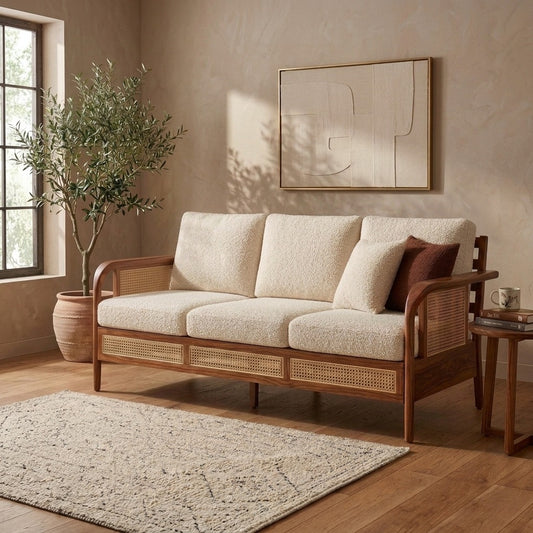 PRITI Sheesham Wood and Cane Sofa for Living Room