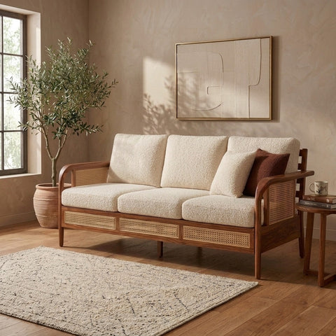 PRITI Sheesham Wood and Cane Sofa for Living Room