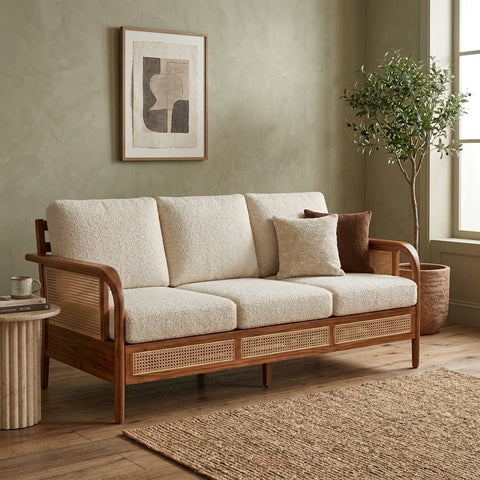 PRITI Sheesham Wood and Cane Sofa for Living Room