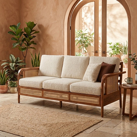 PRITI Sheesham Wood and Cane Sofa for Living Room