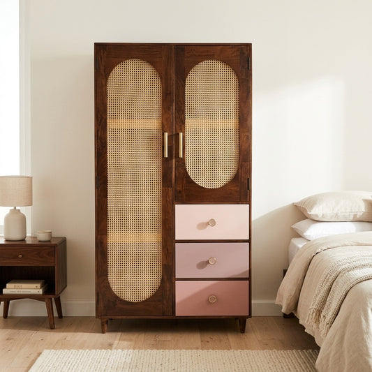 PRITI Rattan Solid Wood Wardrobe