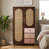 PRITI Rattan Solid Wood Wardrobe