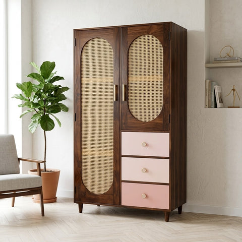PRITI Rattan Solid Wood Wardrobe