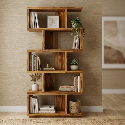 PRITI Sheesham Wood Ladder Book Shelf (Honey Finish)