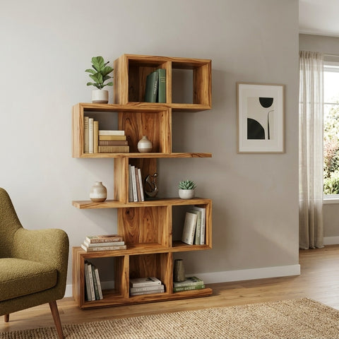 PRITI Sheesham Wood Ladder Book Shelf (Honey Finish)