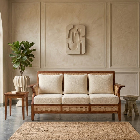 PRITI Sheesham Wood and Cane Sofa for Living Room