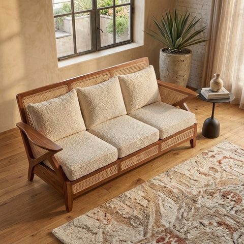 PRITI Sheesham Wood and Cane Sofa for Living Room