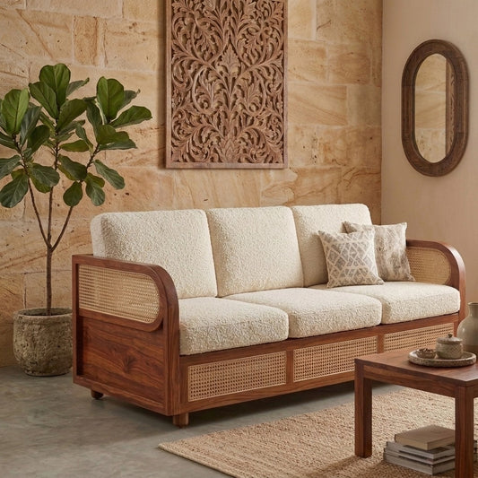 PRITI Sheesham Wood and Cane Sofa for Living Room