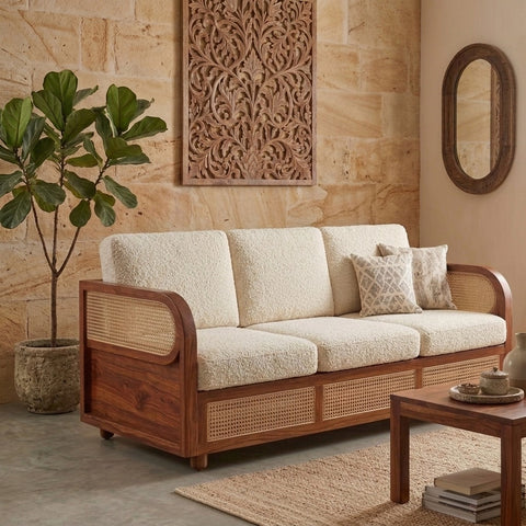 PRITI Sheesham Wood and Cane Sofa for Living Room