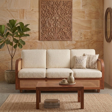 PRITI Sheesham Wood and Cane Sofa for Living Room