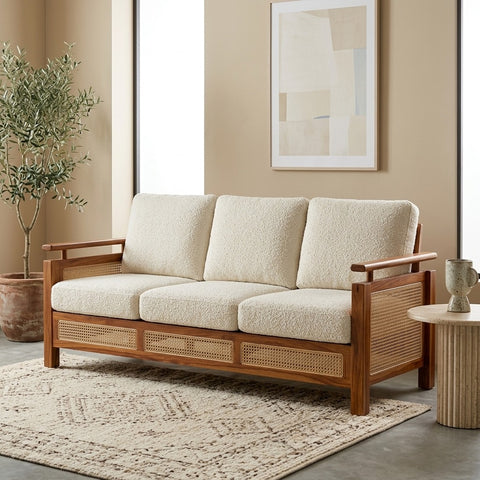 PRITI Sheesham Wood and Cane Sofa for Living Room