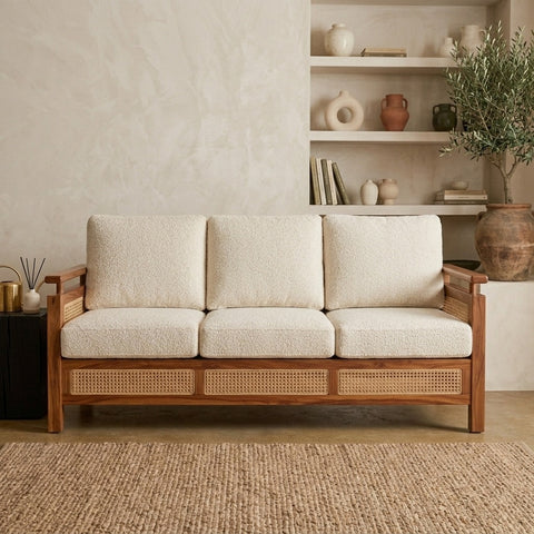 PRITI Sheesham Wood and Cane Sofa for Living Room
