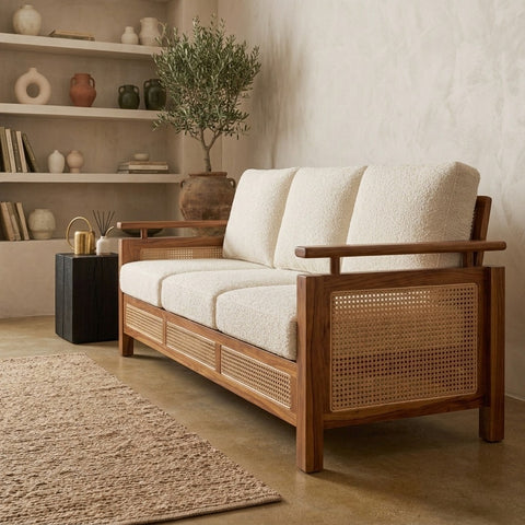 PRITI Sheesham Wood and Cane Sofa for Living Room