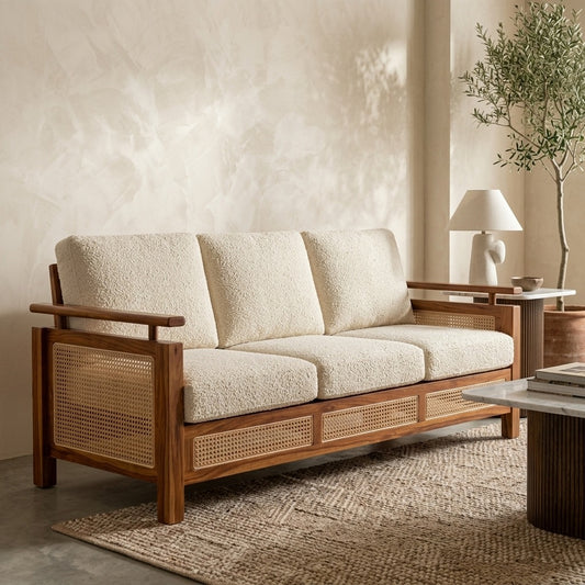 PRITI Sheesham Wood and Cane Sofa for Living Room