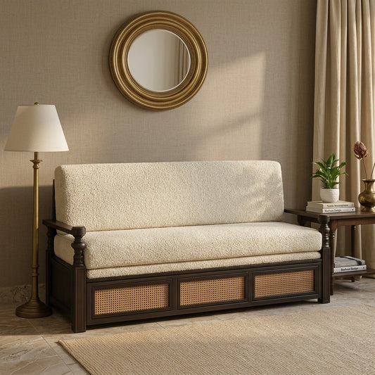 PRITI Solid Wood Sofa Cum Bed (Dark Finish)
