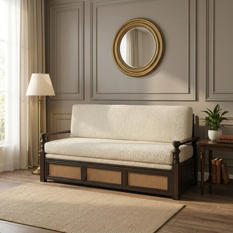 PRITI Solid Wood Sofa Cum Bed (Dark Finish)