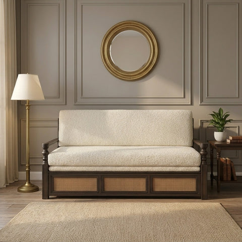 PRITI Solid Wood Sofa Cum Bed (Dark Finish)
