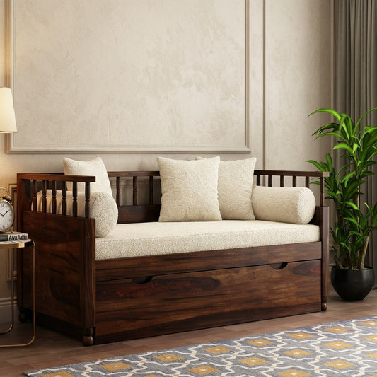 PRITI Sheesham Wood Diwan Bed with Drawer Storage (Walnut Finish)