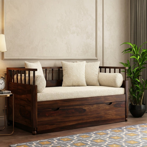 PRITI Sheesham Wood Diwan Bed with Drawer Storage (Walnut Finish)