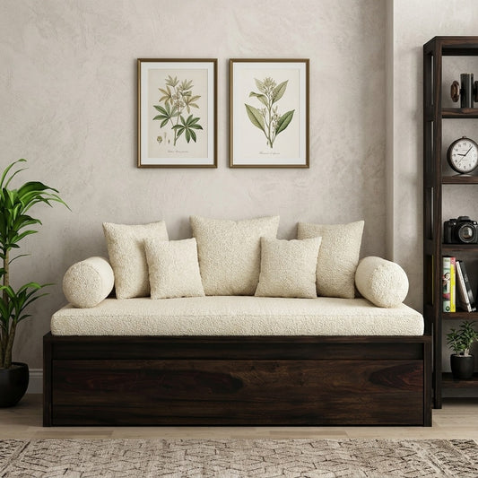 PRITI Sheesham Wood Diwan Bed with Drawer Storage (Walnut Finish)