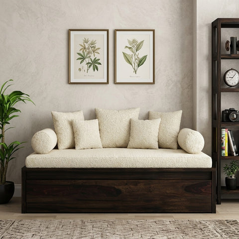 PRITI Sheesham Wood Diwan Bed with Drawer Storage (Walnut Finish)