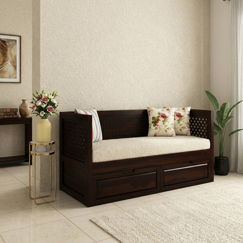 PRITI Sheesham Wood Diwan Bed with Drawer Storage (Walnut Finish)