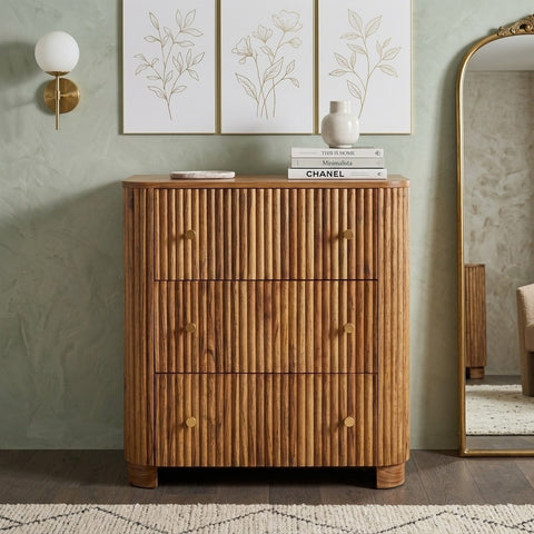 PRITI Mango Wood 3 Drawer Chest - Walnut