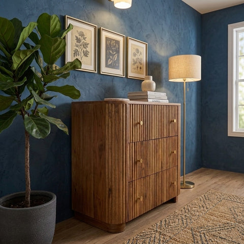 PRITI Mango Wood 3 Drawer Chest - Walnut