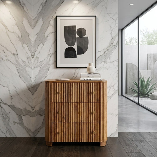 PRITI Mango Wood 3 Drawer Chest - Walnut