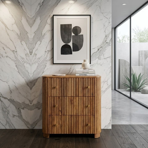 PRITI Mango Wood 3 Drawer Chest - Walnut