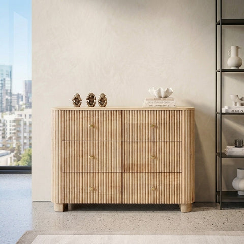 PRITI Mango Wood 6 Drawer Chest - Natural