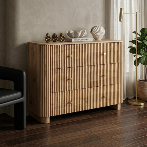 PRITI Mango Wood 6 Drawer Chest - Natural